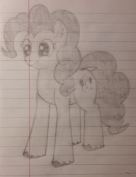 Size: 1280x1664 | Tagged: safe, artist:essentialsingularity, imported from derpibooru, pinkie pie, pony, atg 2021, ear fluff, female, newbie artist training grounds, pencil drawing, ponk, smiling, solo, static, traditional art, unshorn fetlocks