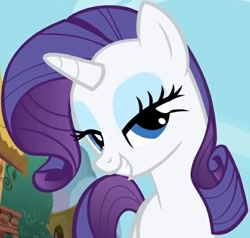 Size: 646x614 | Tagged: safe, imported from derpibooru, screencap, rarity, earth pony, pony, unicorn, season 1, the ticket master, bedroom eyes, female, mare, sexy, smiling