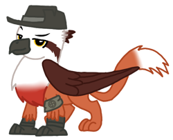 Size: 532x433 | Tagged: safe, artist:agdapl, imported from derpibooru, griffon, base used, crossover, griffonized, hat, simple background, smiling, sniper, solo, species swap, team fortress 2, transparent background