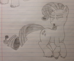 Size: 1280x1051 | Tagged: safe, artist:essentialsingularity, imported from derpibooru, rarity, pony, atg 2021, disgusted, ear fluff, female, newbie artist training grounds, pencil drawing, solo, traditional art, unshorn fetlocks