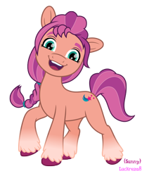 Size: 2000x2357 | Tagged: safe, artist:luckreza8, imported from derpibooru, sunny starscout, earth pony, pony, .svg available, g5, happy, high res, looking at you, show accurate, simple background, solo, transparent background, vector