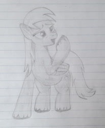 Size: 1280x1556 | Tagged: safe, artist:essentialsingularity, edit, imported from derpibooru, derpy hooves, pegasus, pony, atg 2021, ear fluff, female, newbie artist training grounds, pencil drawing, raised hoof, sleepy, traditional art, unshorn fetlocks, yawn