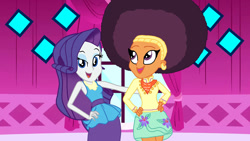 Size: 1920x1080 | Tagged: safe, artist:ktd1993, imported from derpibooru, rarity, saffron masala, equestria girls, afro, female, lesbian, raffron, rarity peplum dress, shipping