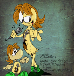 Size: 885x903 | Tagged: safe, artist:spongefox, imported from derpibooru, oc, oc only, oc:mandopony, crossover, mandopony, rayman, wander over yonder