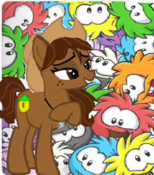 Size: 330x375 | Tagged: artist needed, safe, artist:doggie31, imported from derpibooru, earth pony, pony, 1000 hours in ms paint, base used, club penguin, cowboy hat, freckles, hat, ponified, puffle, puffle handler, solo