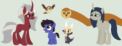 Size: 1354x520 | Tagged: safe, artist:strawberry-t-pony, imported from derpibooru, bird, demon, dragon, earth pony, owl, pony, unicorn, spoiler:the owl house, bug demon, collar, crossover, dragonified, dyed mane, dyed tail, edalyn clawthorne, heterochromia, hooty, hooty the owl, house demon, king (the owl house), king clawthorne, lilith clawthorne, luz noceda, owlbert, palisman, pet tag, ponified, skull, species swap, spoilers for another series, tail, the owl house, titan, witch, witch pony