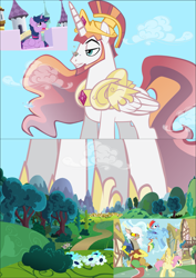 Size: 2061x2909 | Tagged: safe, artist:brutalityinc, artist:trotsworth, imported from derpibooru, discord, fluttershy, princess celestia, rainbow dash, twilight sparkle, alicorn, draconequus, pegasus, pony, butterscotch, canterlot, dusk shine, eris, female, giant alicorn, giant pony, giga mega giant, high res, macro, male, mega giant, ponyville, prince solaris, rainbow blitz, rule 63, stallion, story included