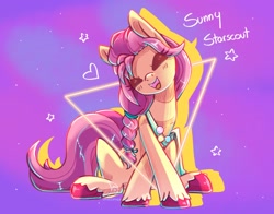 Size: 2786x2188 | Tagged: safe, artist:musicfirewind, artist:wavecipher, imported from derpibooru, sunny starscout, earth pony, pony, cute, eyes closed, female, g5, high res, mare, open mouth, sketch, solo, sunnybetes, triangle