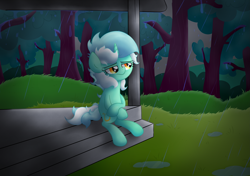 Size: 6015x4236 | Tagged: safe, artist:background basset, imported from derpibooru, lyra heartstrings, pony, unicorn, female, lonely, rain, sad, sitting, solo