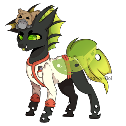 Size: 3000x3000 | Tagged: safe, artist:ocelly, imported from derpibooru, oc, oc only, oc:karl the changeling, changeling, platypus, chef, chef outfit, commission, duo, green changeling, high res, male, scar, simple background, thermometer, threatening, transparent background