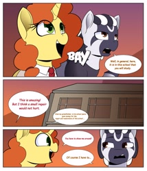 Size: 3501x4096 | Tagged: safe, artist:felixf, imported from derpibooru, oc, oc only, unicorn, zebra, comic, horn, unicorn oc, zebra oc