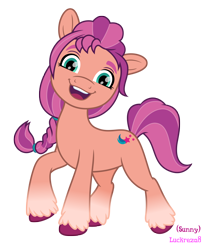 Size: 2000x2357 | Tagged: safe, artist:luckreza8, imported from derpibooru, sunny starscout, earth pony, pony, .svg available, g5, happy, looking at you, show accurate, simple background, transparent background, vector