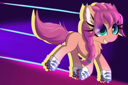 Size: 3522x2333 | Tagged: safe, artist:windykirin, imported from derpibooru, sunny starscout, earth pony, pony, abstract background, female, g5, high res, long eyelashes, mare, roller skates, solo