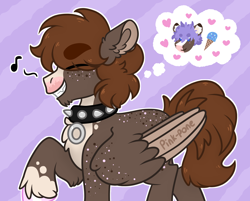 Size: 1500x1208 | Tagged: safe, artist:pink-pone, imported from derpibooru, oc, oc only, pegasus, pony, choker, food, ice cream, male, spiked choker, stallion, thought bubble, two toned wings, wings