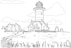 Size: 3626x2460 | Tagged: safe, imported from derpibooru, black and white, cloud, coloring page, g5, grayscale, high res, lighthouse, maretime bay, monochrome, no pony, official, simple background, white background