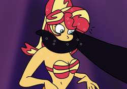 Size: 2000x1400 | Tagged: safe, artist:jadeharmony, artist:jadethepegasus, imported from derpibooru, sunset shimmer, mermaid, fanfic:sunset shimmer discovers her feet, equestria girls, bra, clothes, crossover, fanfic art, fangs, mermaidized, seashell bra, species swap, tentacles, the little mermaid, underwear