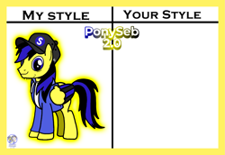 Size: 2365x1629 | Tagged: safe, artist:sebtheartist, imported from derpibooru, oc, oc only, oc:ponyseb 2.0, pegasus, pony, base used, baseball cap, black outlines, cap, clothes, hat, hoodie, male, my style your style, solo, stallion