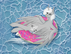 Size: 2160x1620 | Tagged: safe, artist:lunathemoongod, imported from derpibooru, oc, oc only, alicorn, earth pony, pegasus, pony, unicorn, commission, horn, solo, swimming pool, water, wings, your character here