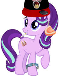 Size: 1280x1641 | Tagged: safe, imported from derpibooru, starlight glimmer, pony, unicorn, cigarette, drugs, hat, roblox, shitposting, smoking, solo, teeth, thug, wat