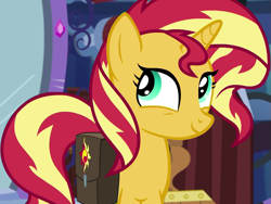 Size: 1439x1080 | Tagged: safe, imported from derpibooru, screencap, sunset shimmer, pony, unicorn, equestria girls, mirror magic, spoiler:eqg specials, bag, cropped, cute, female, mare, saddle bag, shimmerbetes, solo