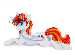 Size: 1920x1406 | Tagged: safe, artist:reysi, imported from derpibooru, oc, oc only, pegasus, pony, floral head wreath, flower, male, solo, stallion