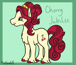 Size: 1750x1500 | Tagged: safe, artist:misskanabelle, imported from derpibooru, cherry jubilee, earth pony, pony, abstract background, chest fluff, female, mare, signature, solo, unshorn fetlocks