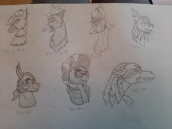 Size: 2048x1536 | Tagged: safe, artist:agdapl, imported from derpibooru, griffon, hippogriff, kelpie, pony, zebra, bust, clothes, crossover, demoman, engineer, glasses, griffonized, hat, hippogriffied, male, ponified, pyro, scout, smiling, species swap, spy, stallion, team fortress 2, traditional art, zebrafied