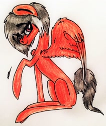 Size: 2148x2549 | Tagged: safe, artist:beamybutt, imported from derpibooru, oc, oc only, pegasus, eyelashes, female, high res, mare, pegasus oc, raised hoof, signature, sitting, smiling, traditional art, wings