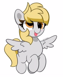 Size: 3014x3705 | Tagged: safe, artist:kittyrosie, imported from derpibooru, derpy hooves, pegasus, pony, :p, blushing, cute, derpabetes, female, high res, signature, simple background, solo, tongue out, white background, wings