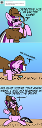 Size: 800x2404 | Tagged: safe, artist:thedragenda, imported from derpibooru, oc, oc only, oc:ace, earth pony, pony, ask-acepony, bubble pipe, crumbs, deerstalker, detective, female, hat, magnifying glass, mare, pipe, sherlock holmes, shrug, shrugpony, solo