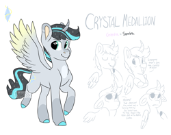 Size: 2166x1705 | Tagged: safe, artist:moccabliss, imported from derpibooru, oc, oc only, oc:crystal medallion, alicorn, pony, curved horn, horn, male, offspring, parent:king sombra, parent:princess celestia, parents:celestibra, solo, stallion