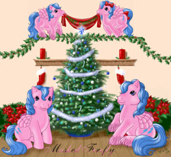 Size: 645x593 | Tagged: safe, artist:hollowzero, imported from derpibooru, firefly, bow, candle, candy, candy cane, christmas, christmas decorations, christmas stocking, christmas tree, food, g1, hair bow, holiday, mane bow, multeity, poinsettia, tail bow, ten million fireflys, tree, unshorn fetlocks
