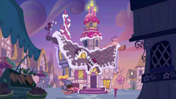 Size: 1280x720 | Tagged: safe, imported from derpibooru, screencap, season 9, student counsel, spoiler:s09, background, beautiful, no pony, ponyville, scenic ponyville, sugarcube corner, twilight (astronomy)
