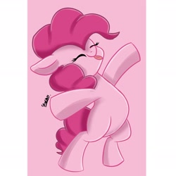 Size: 2325x2325 | Tagged: safe, artist:skylinepony_, imported from derpibooru, pinkie pie, earth pony, pony, bipedal, cute, diapinkes, eyes closed, female, happy, high res, mare, missing cutie mark, silly, simple background, smiling, solo, tongue out