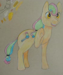 Size: 2997x3585 | Tagged: safe, artist:lawliet13, imported from derpibooru, oc, oc only, earth pony, frog, pony, bottom hoof, high res, prismacolors, raised hoof, sketch, solo, traditonal, tricolor, waving