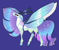 Size: 2600x2200 | Tagged: safe, artist:loryska, imported from derpibooru, oc, oc only, changepony, hybrid, pony, blue background, high res, offspring, parent:rarity, parent:thorax, simple background, solo