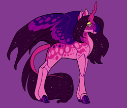 Size: 2600x2200 | Tagged: safe, artist:loryska, imported from derpibooru, oc, oc only, changepony, hybrid, pony, high res, interspecies offspring, magical lesbian spawn, offspring, parent:princess cadance, parent:queen chrysalis, parents:cadalis, purple background, simple background, solo