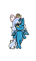 Size: 1728x2880 | Tagged: safe, imported from derpibooru, oc, oc:fleurbelle, alicorn, anthro, alicorn oc, bow, female, hair bow, halo, horn, mare, one eye closed, simple background, transparent background, wings, yellow eyes