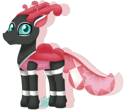 Size: 2249x2000 | Tagged: safe, artist:spokenmind93, imported from derpibooru, oc, oc only, changedling, changeling, adoptable, changelingified, high res, legendary pokémon, looking at you, pink changeling, pokémon, ponymon, simple background, smiling, solo, species swap, tapu lele, transparent background