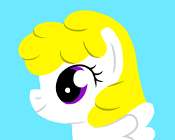 Size: 1596x1277 | Tagged: safe, artist:funboy34, imported from derpibooru, surprise, pegasus, pony, adoraprise, blue background, cute, female, g1, g1 to g4, g4, generation leap, mare, simple background, smiling, smiling at you, solo