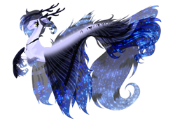 Size: 2912x2059 | Tagged: safe, artist:oneiria-fylakas, imported from derpibooru, oc, oc only, merpony, seapony (g4), blue mane, clothes, digital art, dorsal fin, eyelashes, fins, fish tail, flowing tail, green eyes, high res, jewelry, necklace, see-through, simple background, smiling, solo, tail, transparent background, wings