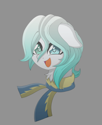 Size: 6310x7778 | Tagged: safe, artist:darkstorm mlp, imported from derpibooru, oc, oc only, oc:cold front, pegasus, pony, absurd resolution, anime style, birthday gift, bust, clothes, colored pupils, floppy ears, gray background, head only, heterochromia, looking at you, male, open mouth, open smile, portrait, scarf, simple background, smiling, solo, stallion