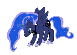 Size: 1208x858 | Tagged: safe, artist:mark_ml, imported from ponybooru, princess luna, alicorn, pony, bowing, ducking, female, females only, full body, head down, magic, princess, request, simple, simple background, solo, transparent background, wings