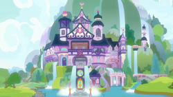 Size: 1280x720 | Tagged: safe, imported from derpibooru, screencap, student counsel, background, cloud, day, mountain, no pony, ponyville, scenic ponyville, school of friendship