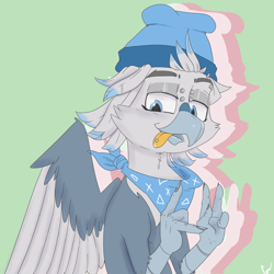 Size: 5000x5000 | Tagged: safe, artist:xasslash, imported from derpibooru, oc, oc:flynn the icecold, griffon, bandana, beanie, hat, piercing, simple background, solo