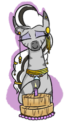 Size: 389x691 | Tagged: safe, artist:jargon scott, imported from derpibooru, oc, oc only, oc:matriarch zeg'us, pony, zebra, birthday, birthday cake, cake, eyes closed, female, food, mare, simple background, solo, white background, zebra oc