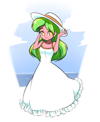 Size: 802x985 | Tagged: safe, artist:twilite-sparkleplz, imported from derpibooru, lemon zest, equestria girls, clothes, cute, dress, hat, sleeveless, smiling, solo, sun hat, sundress, zestabetes