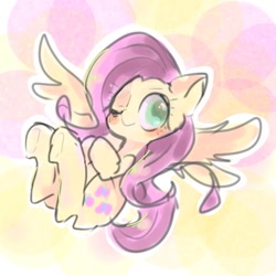 Size: 768x768 | Tagged: safe, artist:pnpn_721, imported from derpibooru, fluttershy, pegasus, pony, abstract background, colored pupils, cute, female, mare, one eye closed, shyabetes, solo