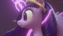 Size: 1393x810 | Tagged: safe, artist:robinrain8, imported from derpibooru, twilight sparkle, alicorn, pony, the last problem, 3d, close-up, crown, female, jewelry, magic, magic aura, mare, older, older twilight, princess twilight 2.0, regalia, render, twilight sparkle (alicorn), wavy hair, wings
