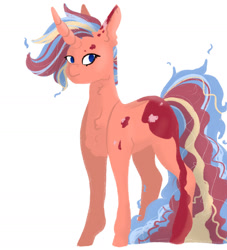 Size: 1280x1410 | Tagged: safe, artist:sammikinns, imported from derpibooru, oc, oc only, pony, unicorn, offspring, parent:princess celestia, parent:sunburst, parents:celestiburst, simple background, solo, white background